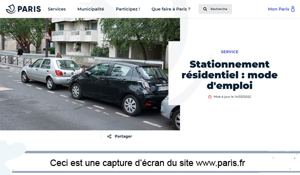 Paris.fr adresse carte stationnement résidentiel