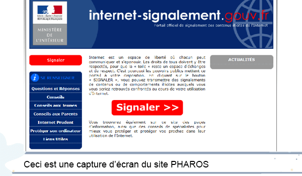 Contacter Pharos pour sgnaler un contenu illicite sur Internet