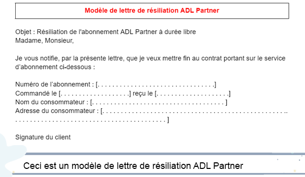 Modelèle de lettre pour résilier son abonnement au service magazine ADL Partner