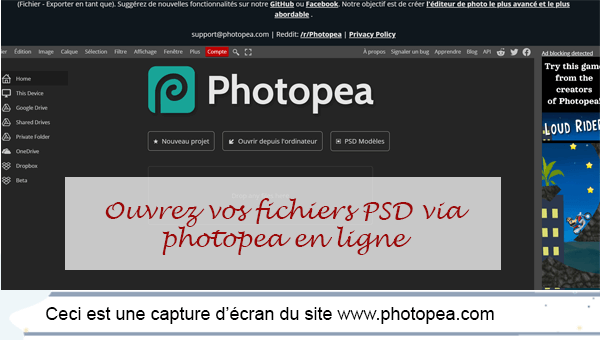 Ouvrez vos fichiers PSD en ligne sur le site internet www.photopea.com