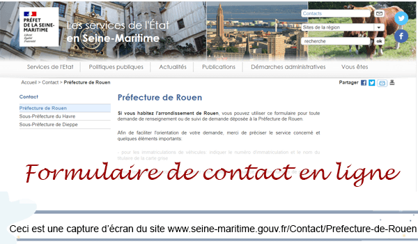 Envoyer un mail à la Préfecture de Seine Maritime (Rouen) via le formulaire de contact en ligne