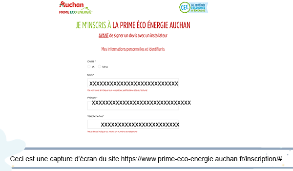 Inscription prime Eco Energie Auchan