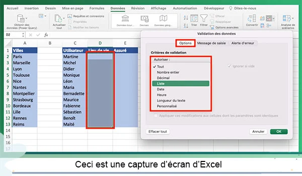 Créer une liste déroulante Excel sur ordinateur